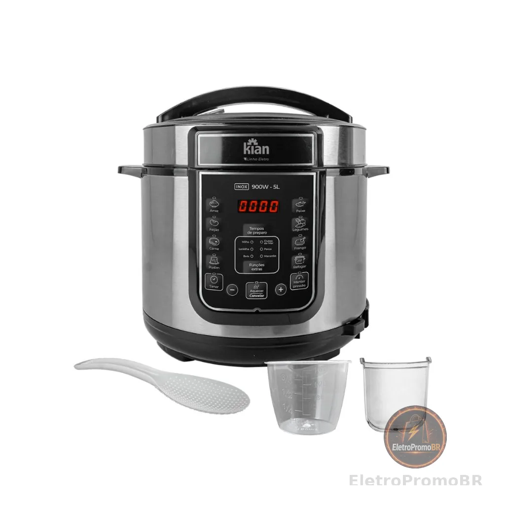 Panela de Pressão Elétrica Kian 5 Litros 900W 127V  Inox/Preto PPE-101