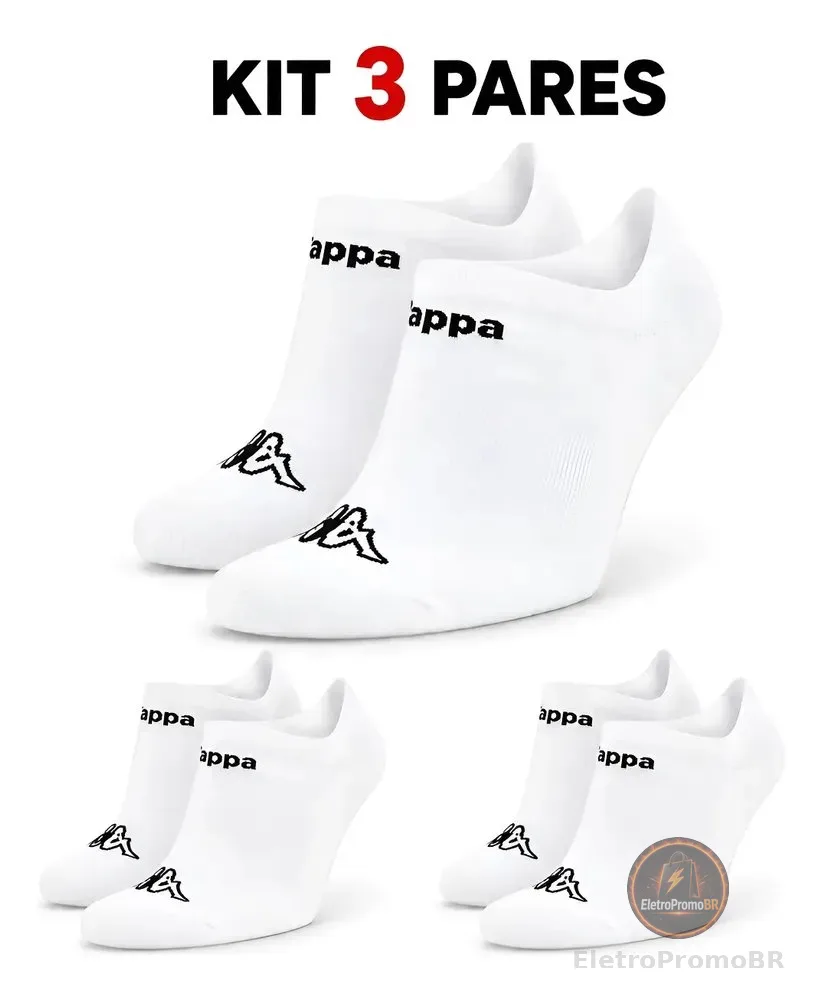 Kit 3 Pares Meias Kappa Sapatilha Soquete Invisível Original Branco 38-43