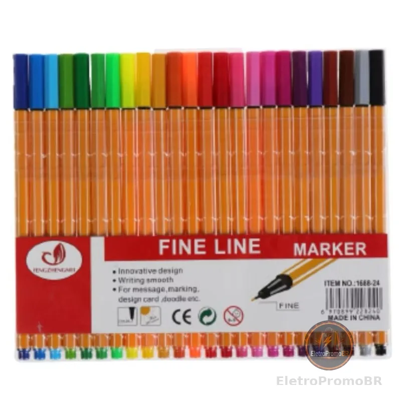 kit 6/12/18/24/36/48 Canetas Coloridas Fine Line Ponta Fina 0.4 mm 1ª Linha
