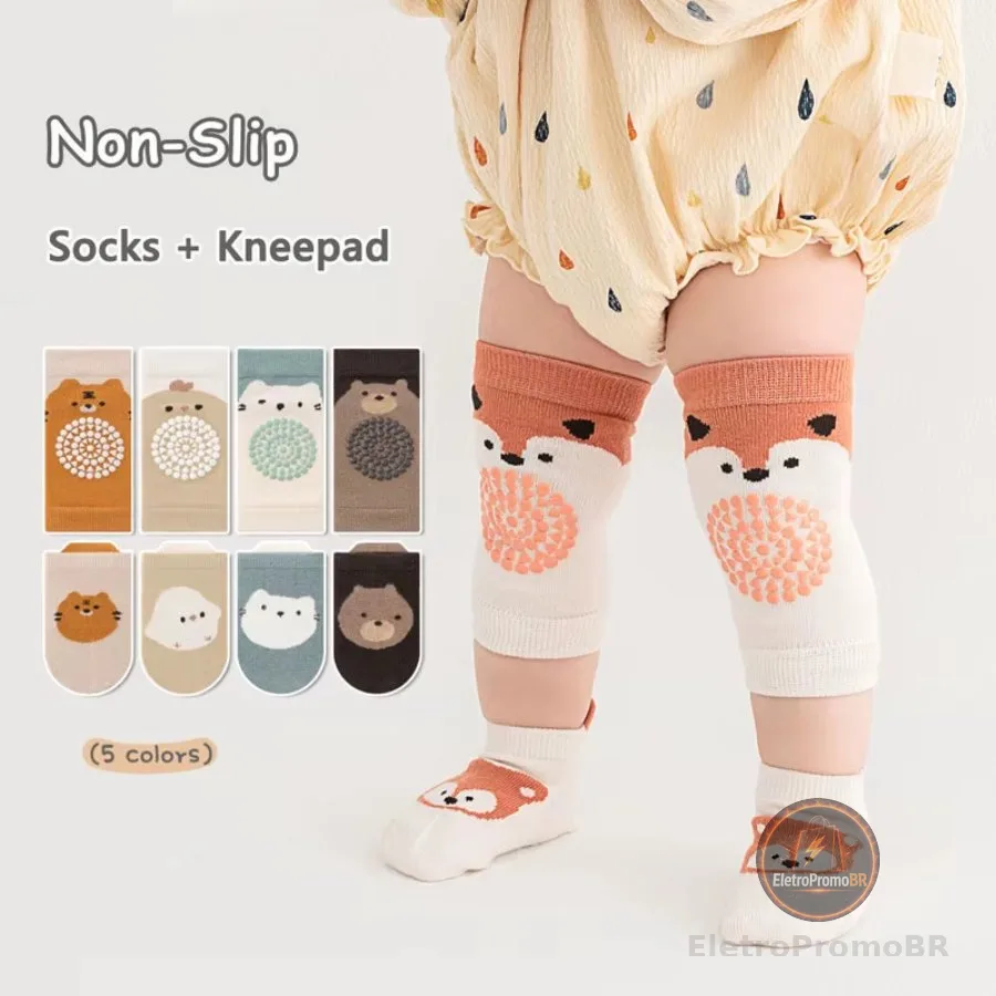 Kit Ate 3 Pares de Joelheira Protero Joelho Infantil Antiderrapante para Bebê Engatinhar Segurança