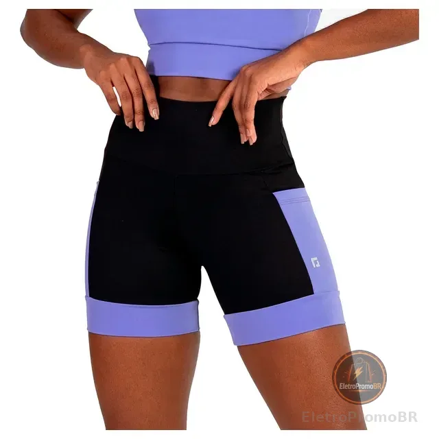 Shorts Feminino Cintura Alta Com Bolsos Academia Corrida
