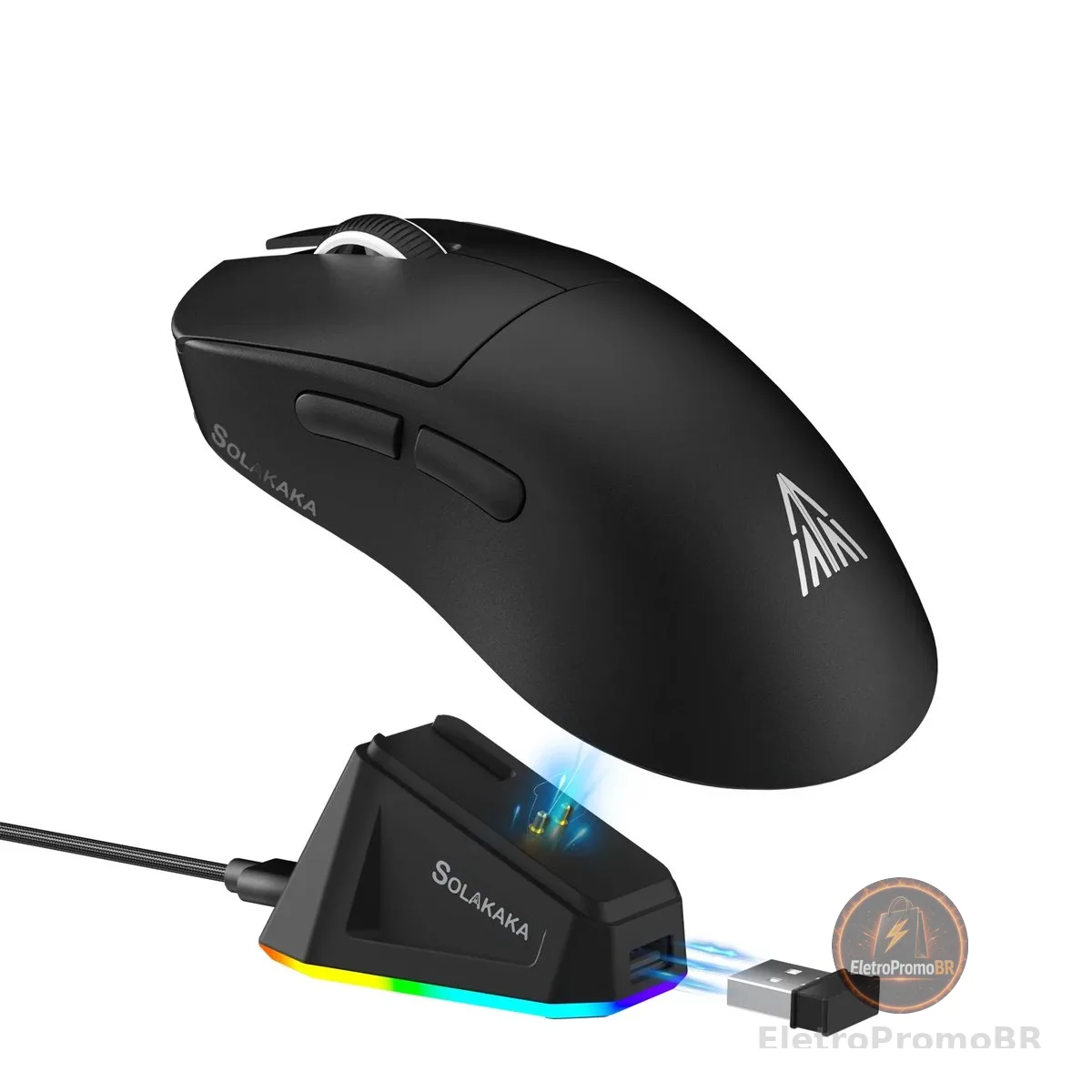 Mouse Gamer SOLAKAKA SM822 SM820 Tri-Mode 2.4GHz/Bluetooth/Com Fio PAW3311 24000DPI com Função Macro e Base de Carregamento