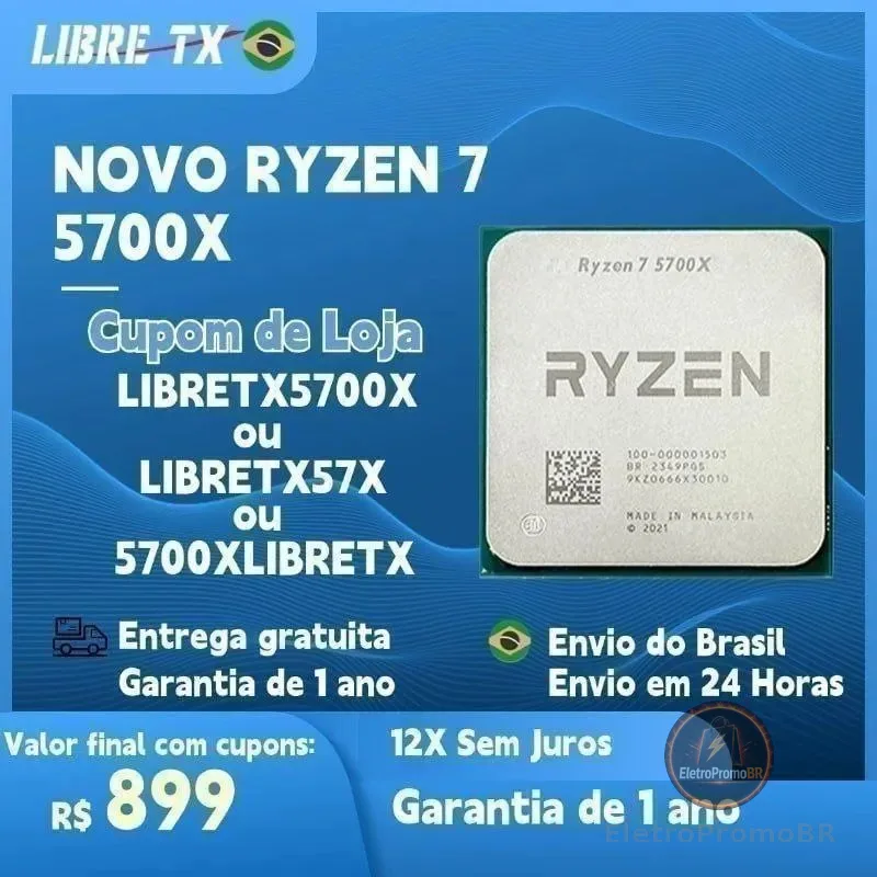 LIBRETX Ryzen R7 5700X / 9700x CPU Processor AM4/5 B650M Envio Grátis do Brasil