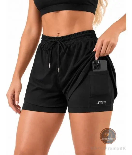 Short Fitness Duplo Feminino Bermuda Compressão 2 1 Academia