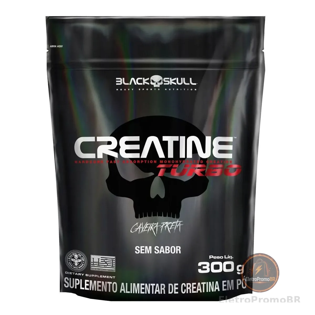 Creatine Turbo BlackSkull - Creatina Monohidratada em pó, com carboidrato para melhor absorção e performance (300g Refil, Sem sabor)