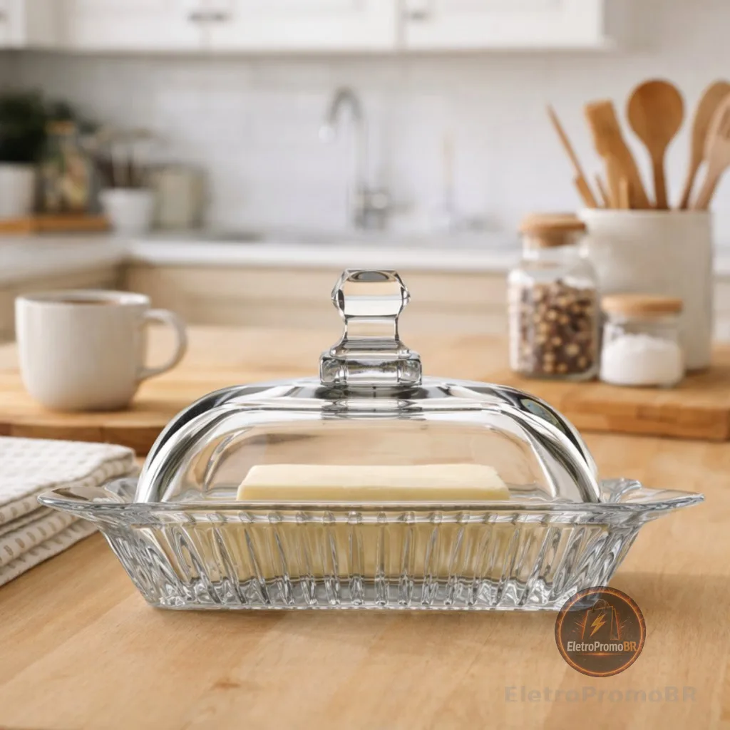 Manteigueira Vidro Cristal Francesa com Tampa Condimento para Manteiga e Margarina Design Clássico