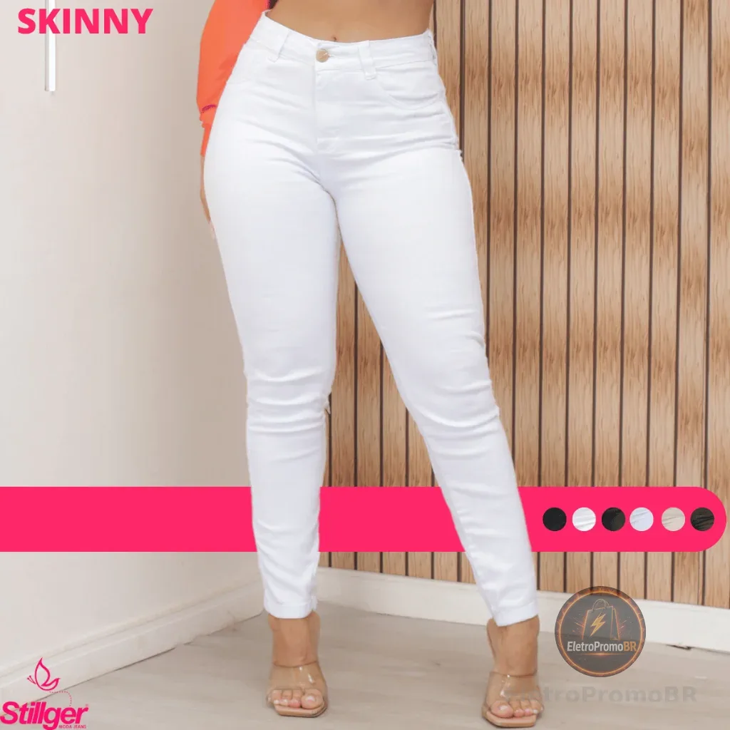 Calça Branca Feminina Com Lycra Skinny Cintura alta Levanta bumbum Stillger Jeans