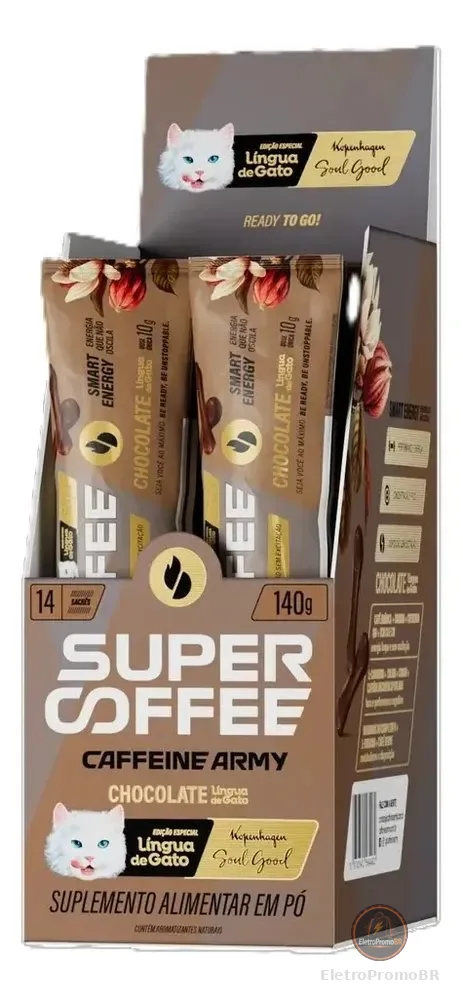 Cafeína Caffeine Army Supercoffee Classic Size em pó sabor Língua de gato x 144g