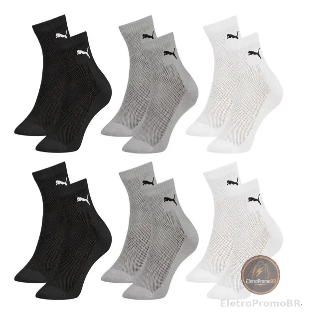 Kit 6 Pares Meia Puma Colors & Heart Cano Médio Feminino