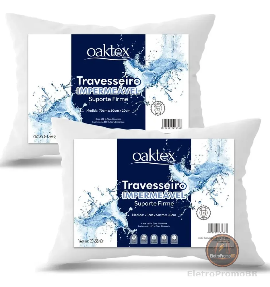 Kit C/2 Travesseiros Antialérgico Impermeável 50x70 Lavável Branco