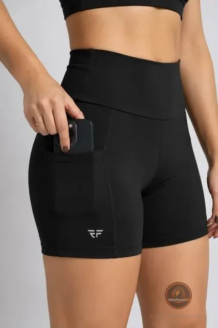 Shorts Academia Fitness Corrida Feminino Com Bolsos Cós Alto