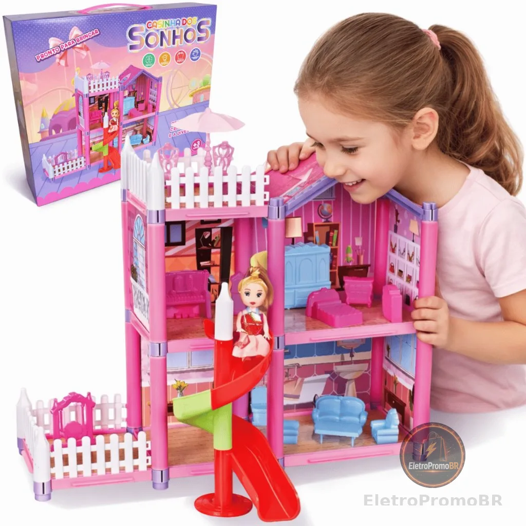 Casinha De Boneca Princesa Completa Moveis Escorregador
