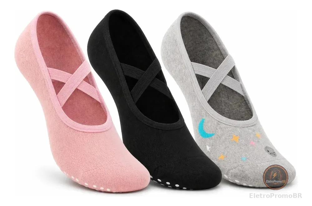 Kit C/ 3 Sapatilhas Pilates Yoga Feminina Antiderrapante Sortido 35-40