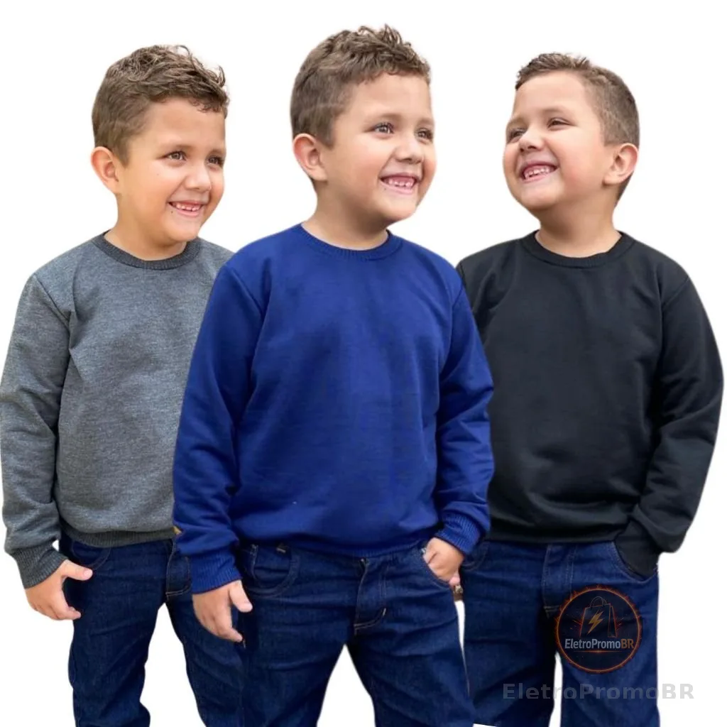 Kit 3 Blusas Manga Longa Moletom Moletinho Infantil Menino Segunda Pele