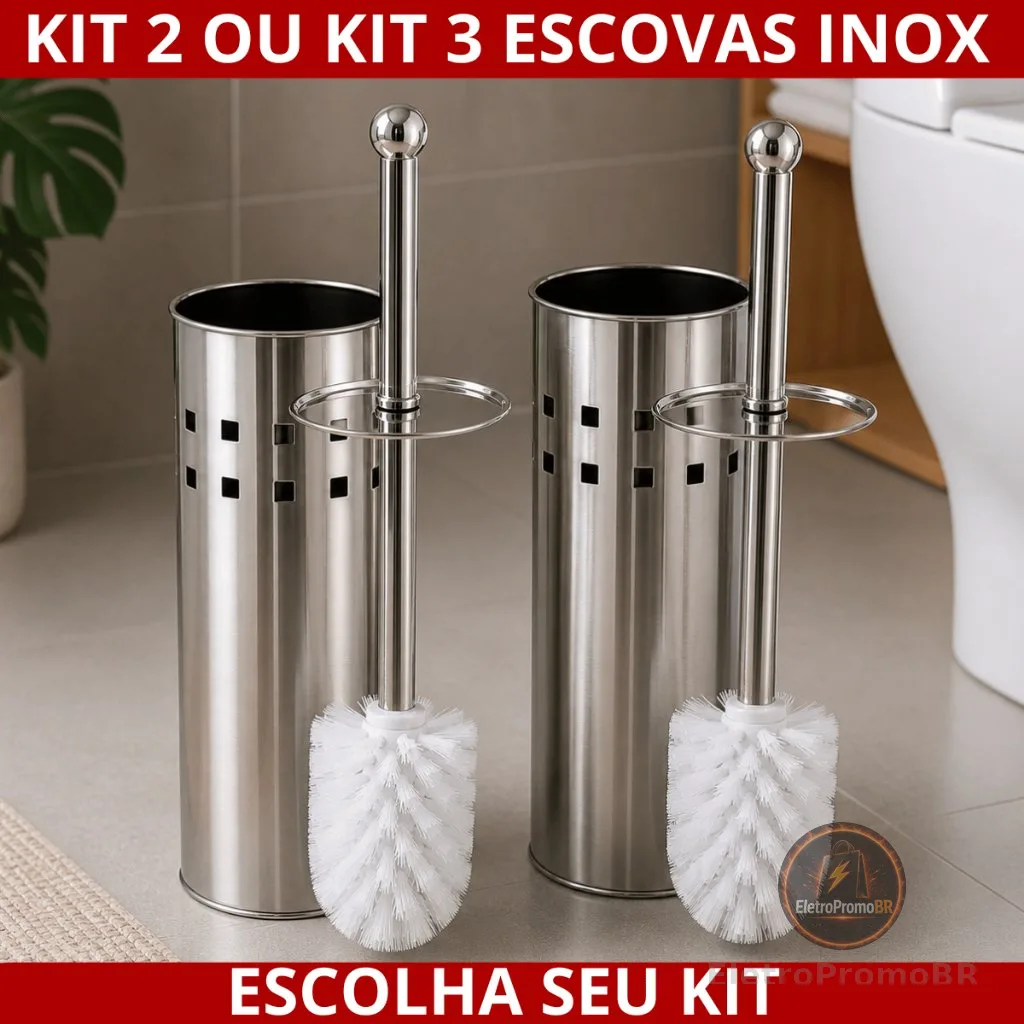 Escova Sanitária De Inox 1/2/3 Com Suporte Limpa Vaso Privada Banheiro Não Enferruja Escova