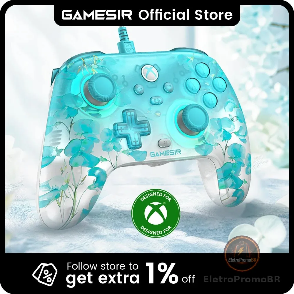 Controle de Jogo GameSir T7 Pro Floral com Fio para Xbox Series X, Xbox Series S, Xbox One, com Joystick de Efeito Hall