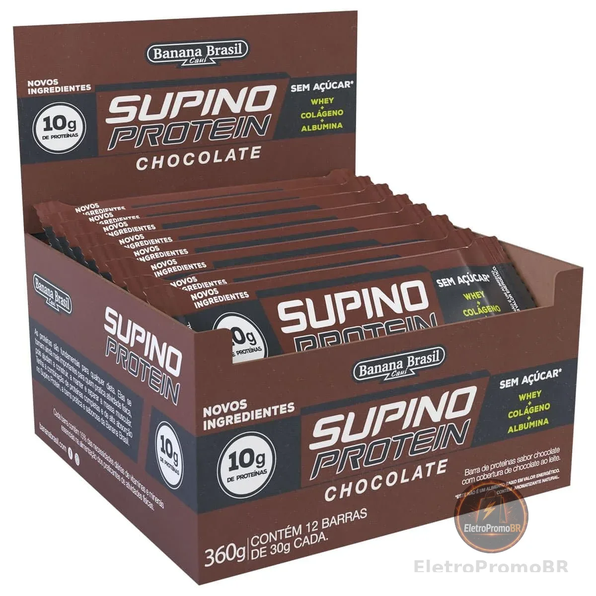 Banana Brasil Display Barra De Proteína Supino Protein Chocolate - 12 Unidades De 30G