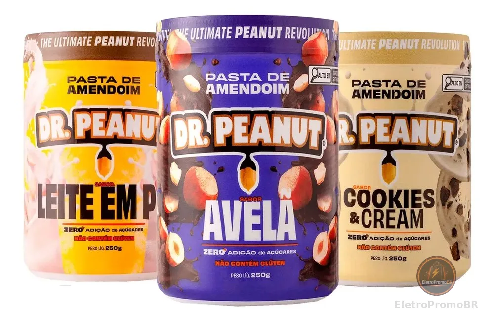 Pasta De Amendoim Com Whey Dr Peanut (250g) Os Queridinhos Cookies - Leite Em Pó - Avelã