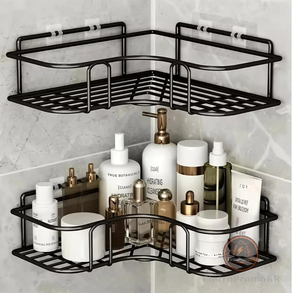 Suporte Organizador De Metal Rack De Parede Banheiro Cozinha Prateleiras Porta Shampoo