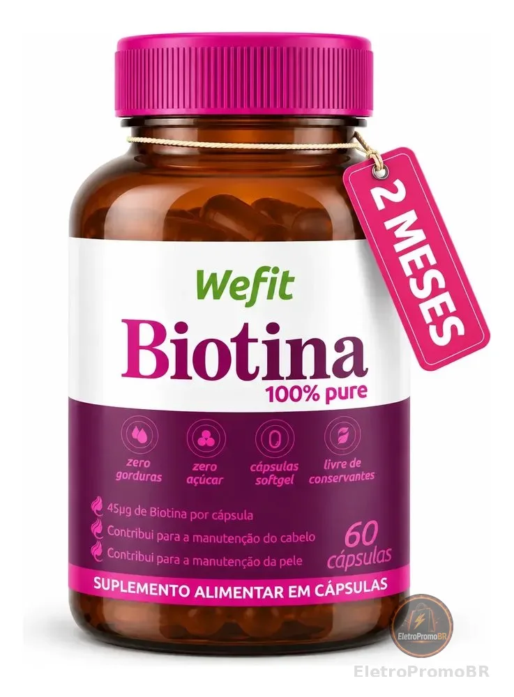 Biotina Cabelo Pele Unha 45mcg 60 Cápsulas Wefit 100% Pura Sem Sabor