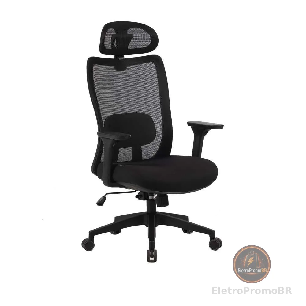 Elements Cadeira Ergonômica de Escritório Astra Pro com Apoio Lombar e Cabeça Ajustável, Preta