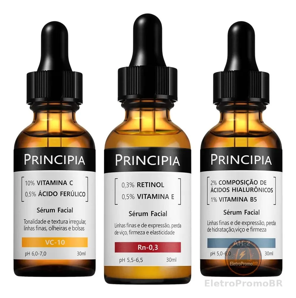 Principia Kit C/3 Séruns Vitamina C + Retinol + Hialurônicos