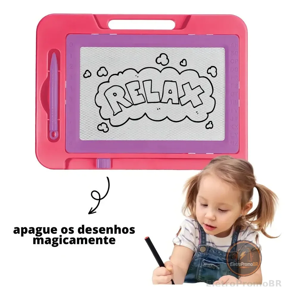 Lousa Magica Grande Infantil Com Caneta Magnetica Cor Laranja