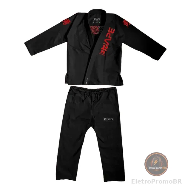 Kimono Jiu-jitsu Brape Combat - Preto Bordado Vermelho