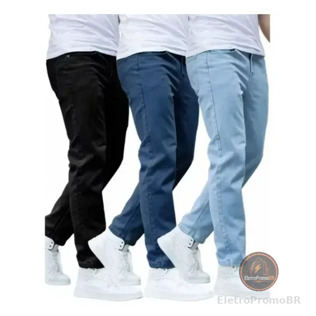 Kit 3 Calças Jeans Masculina Premium Skinny Tradicional Nf