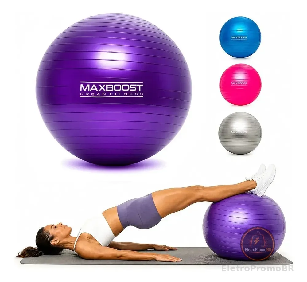 Bola Suiça 55cm Pilates Yoga Abdominais 200kg Maxboost Cor Roxo