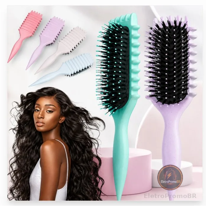 1 Escova De Ondulação Cerdas De Javali Pontas P/ Reduzir Puxar E Separar Cachos Perfeitos Onduladas Liso Cacheada Cabelo