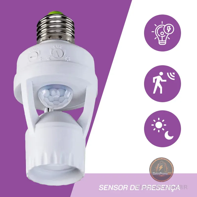 Sensor De Presença Com Fotocélula Para Lâmpada Soquete