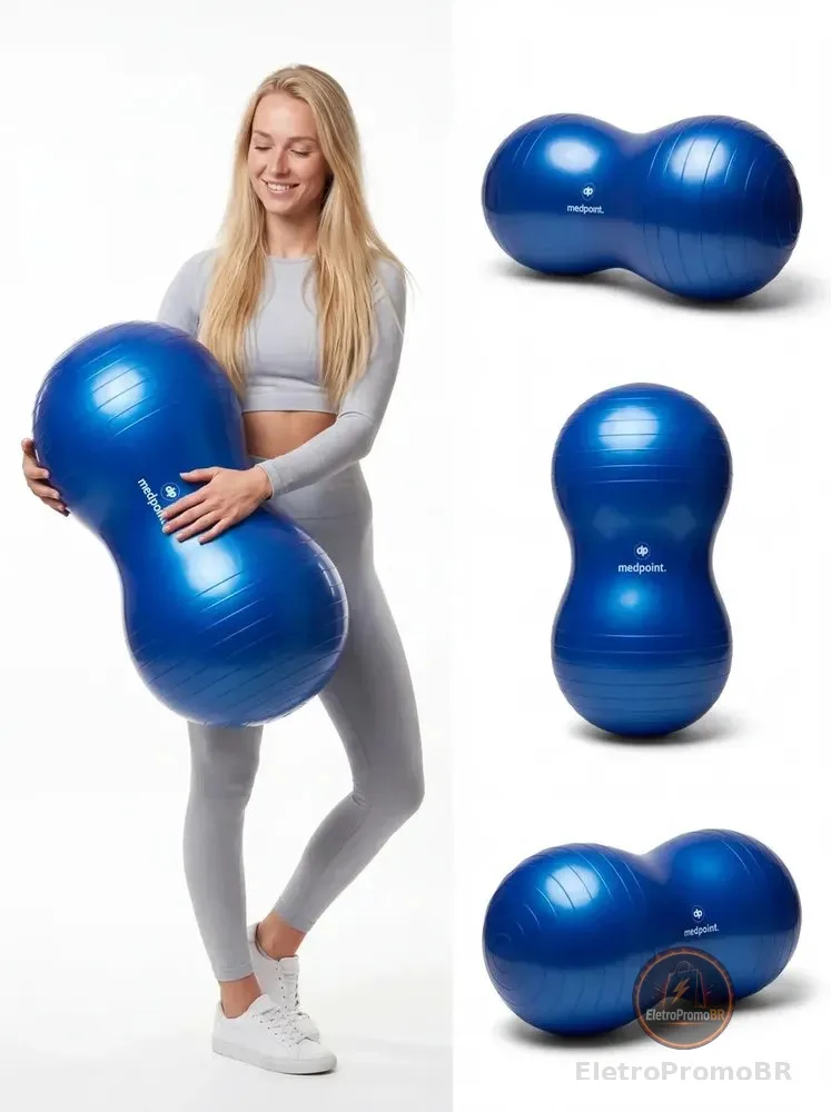 Bola Peanut Ball Yoga Pilates Funcional Fisioterapia Equilíbrio Alongamento Inflável 45x90cm Com Bomba MedPoint Cor Azul