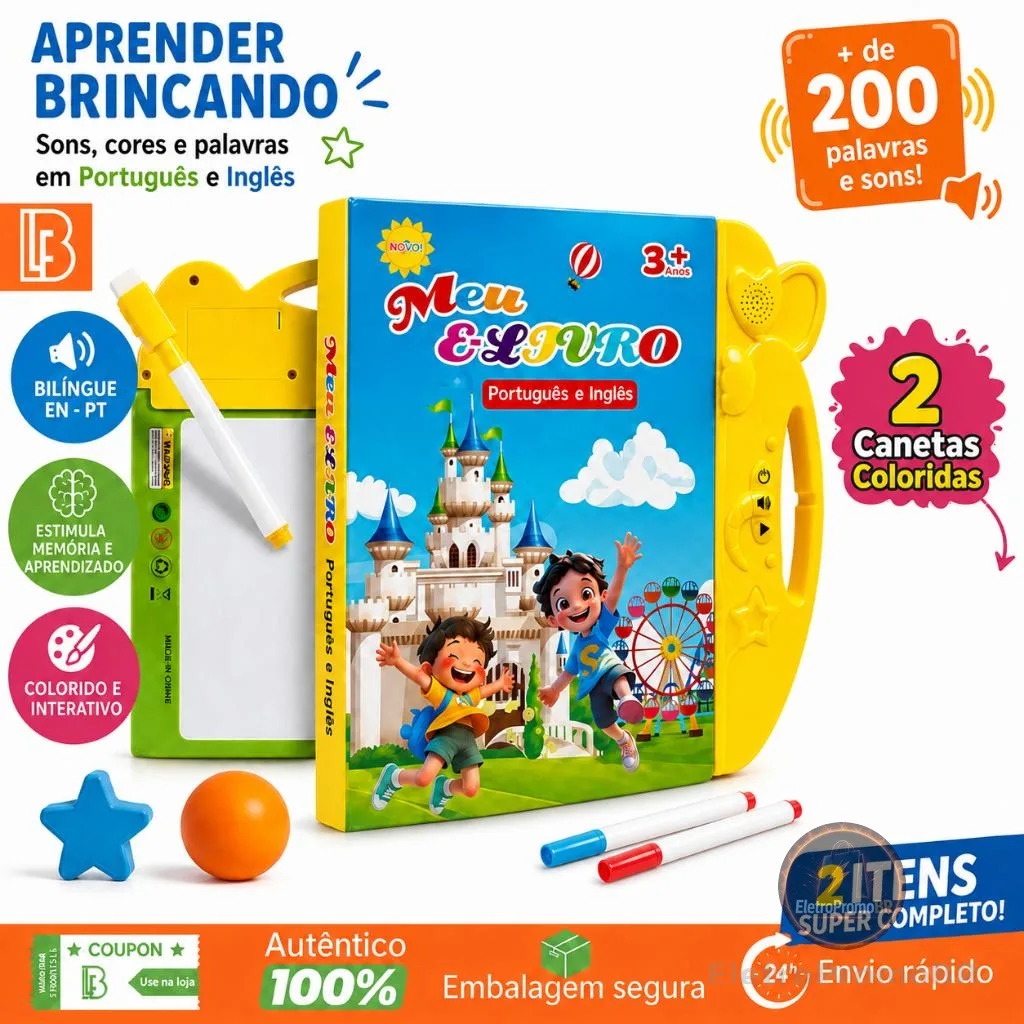 Livro Interativo com Som Bilíngue Português-Inglês Educacional