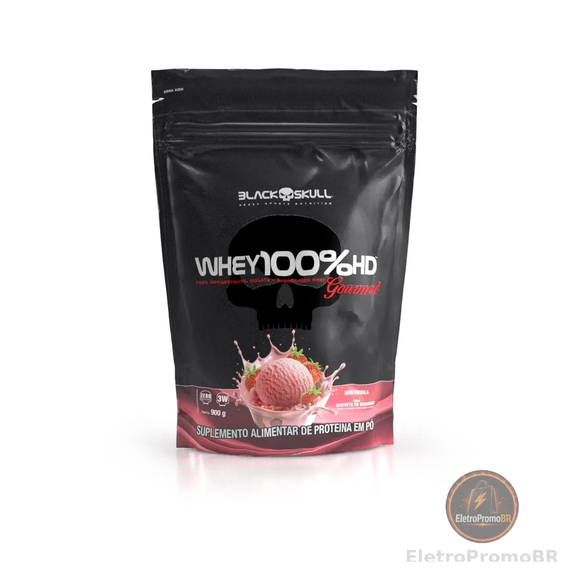 Black Skull Whey 100% HD Gourmet Refil 900g Morango
