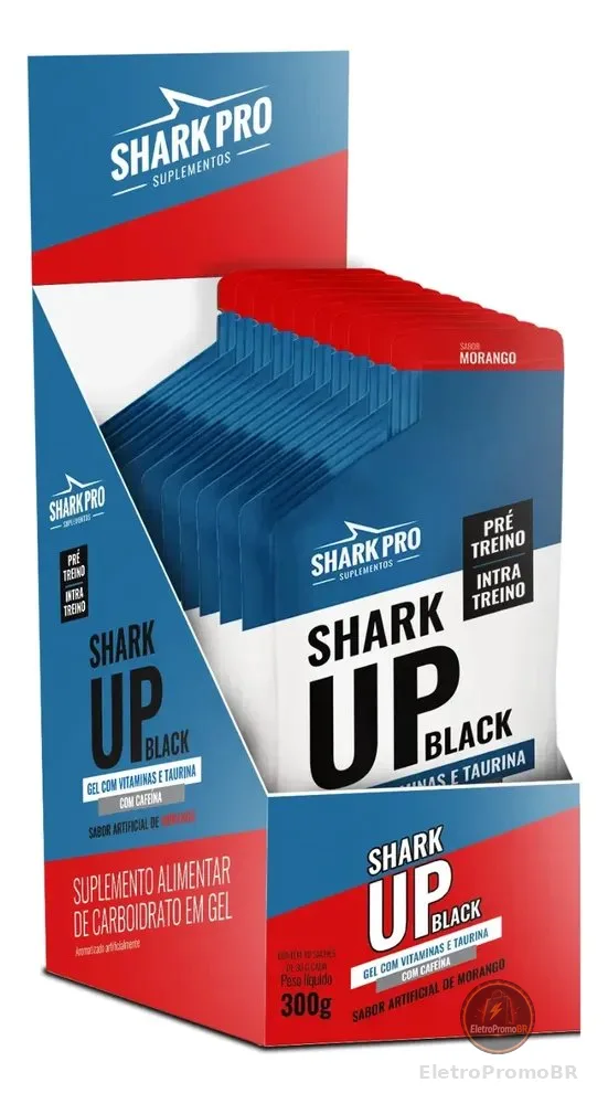 Gel De Carboidrato Shark Up Cafeína Taurina Eletrólito Sódio Gel Morango 10x30g