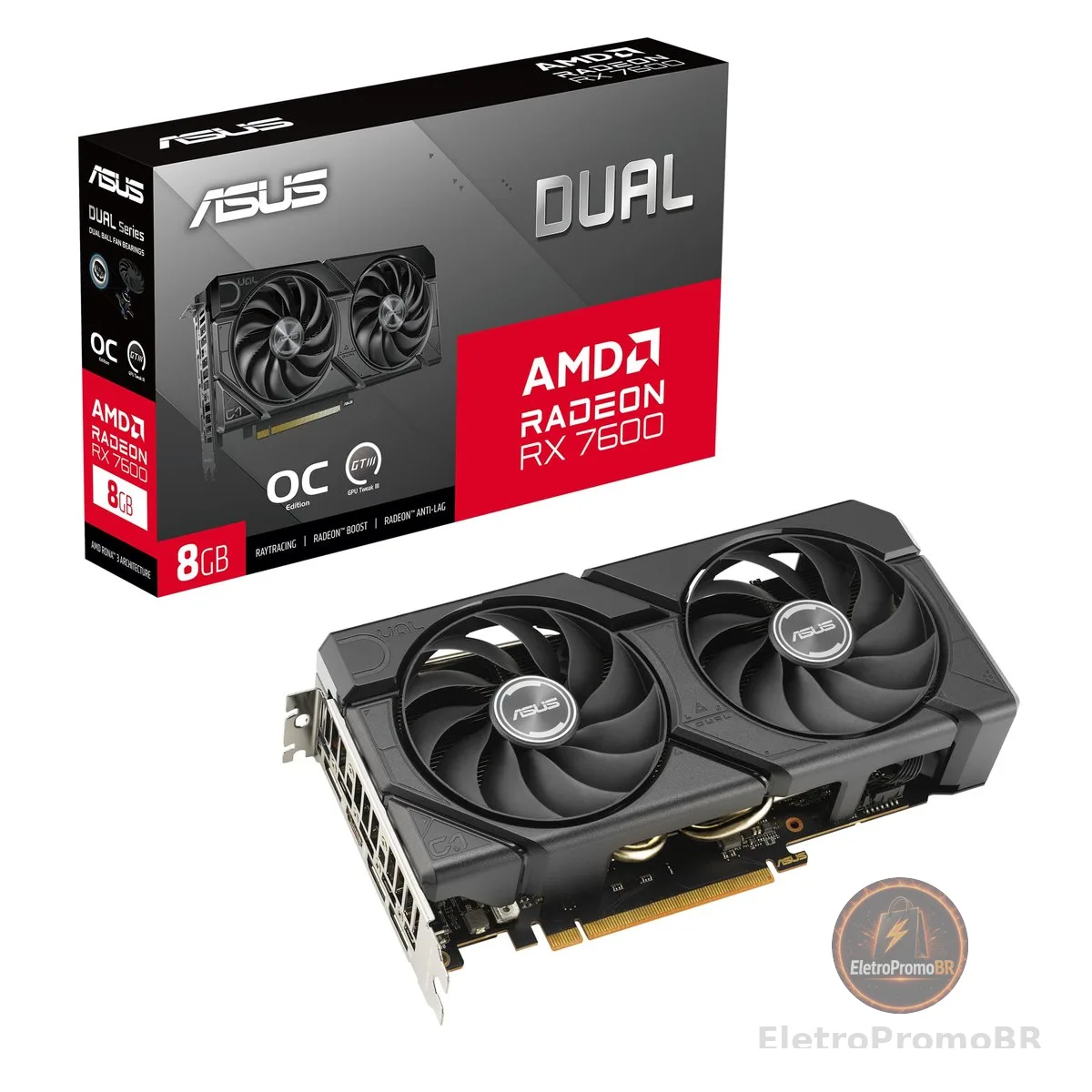 PLACA DE VIDEO ASUS DUAL RADEON RX 7600 EVO OC EDITION 8GB GDDR6 128 BITS - DUAL-RX7600-O8G-EVO
