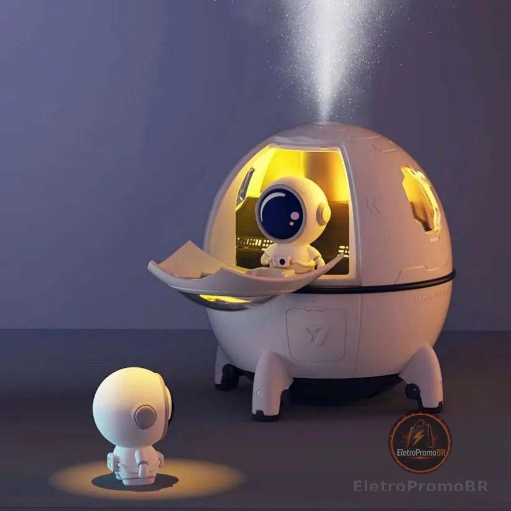 Umidificador de Ar Astronauta 220ml Luz LED Colorida Pulverizador De Névoa USB