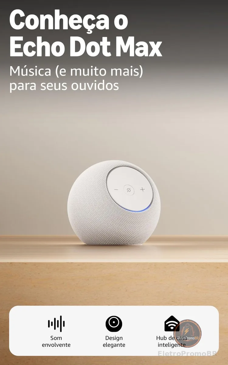 Amazon Echo Dot Max (Geração mais recente), smart speaker com Alexa, som envolvente e hub de casa inteligente integrado, ideal para sua sala de estar, Cor Branca, com Acesso Antecipado à Alexa+
