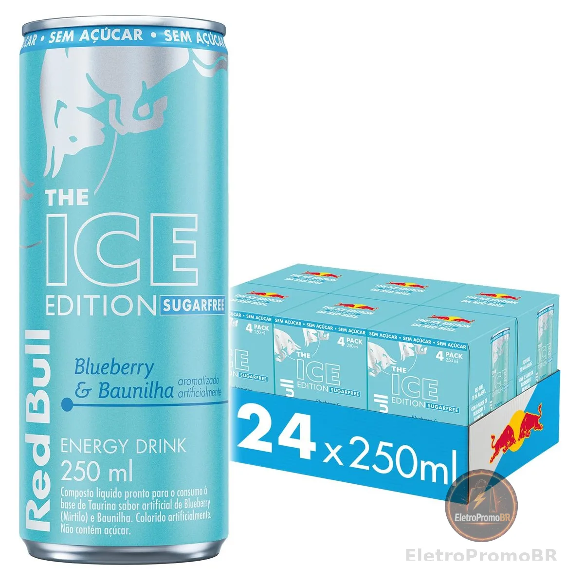 Red Bull Energético, Ice Edition, Blueberry e Baunilha, Sem Açúcar, 250ml, 24 latas