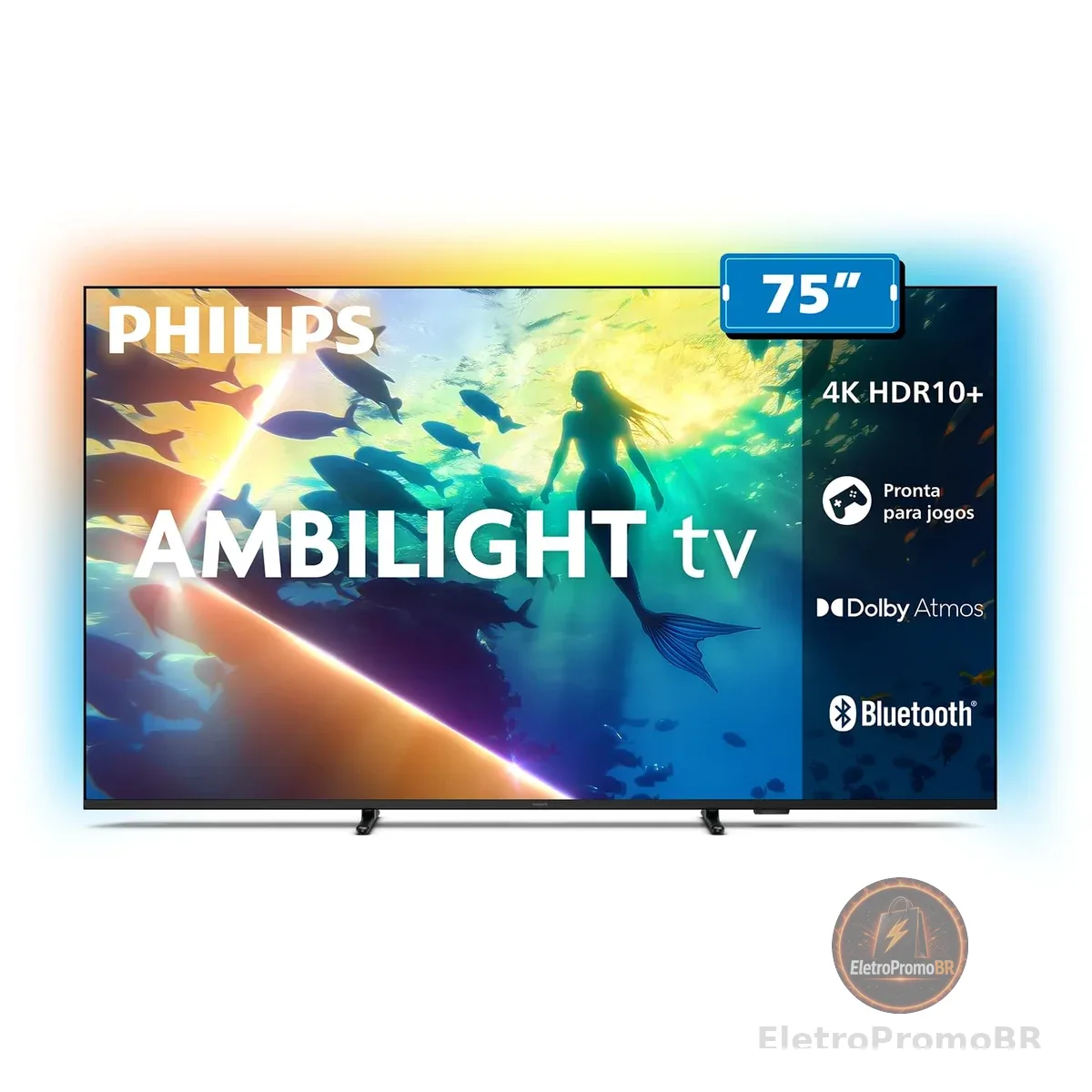 PHILIPS, Smart TV Ambilight 75" 4K, 75PUG8100/78, Comando de Voz, HDR10+/Dolby Atmos, VRR/ALLM, Bluetooth