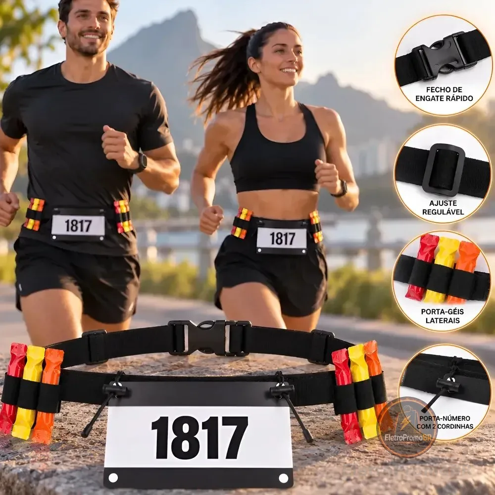 Cinto Porta Numero Para Corrida Triathlon Ciclismo Carbo Gel Preto