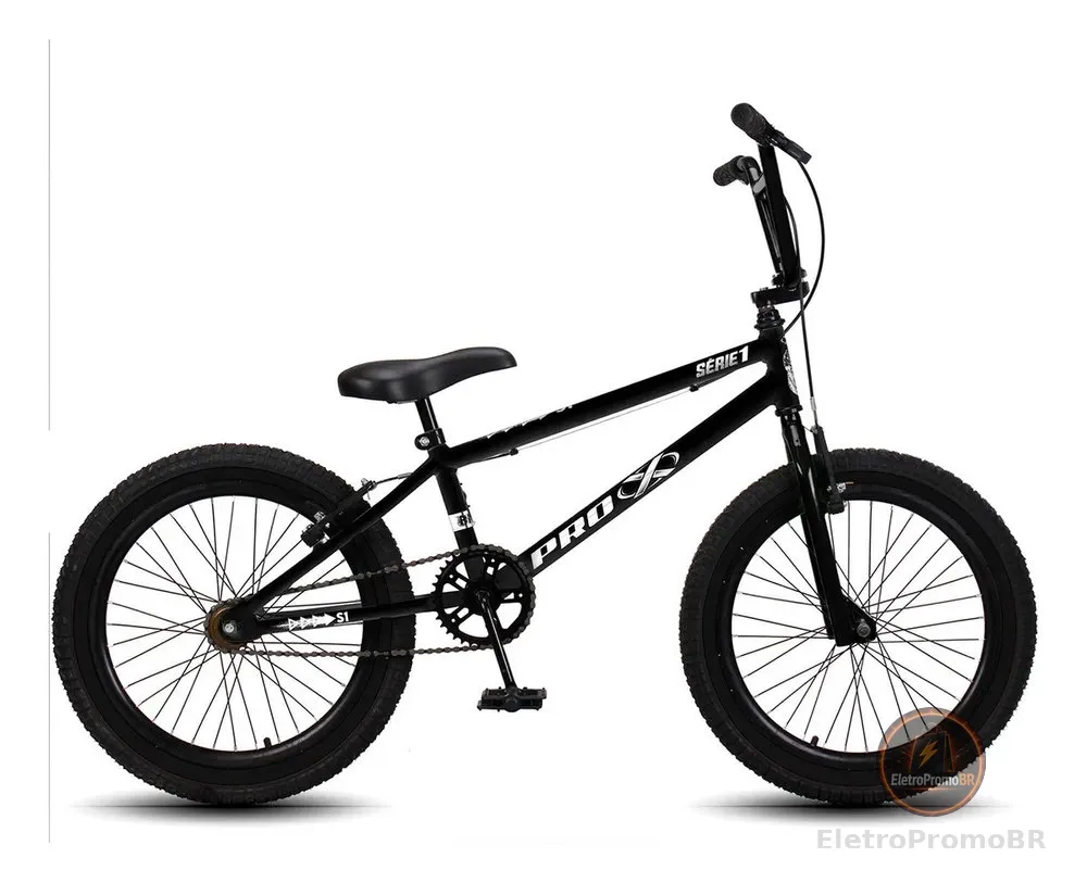 Bicicleta BMX Pro-X Série 1 Aro 20 Quadro Aço Carbono Preto/Branco