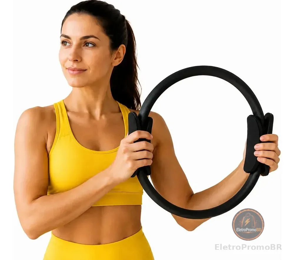 Anel de Pilates Círculo Mágico para Exercícios Pernas e Abdômen Katatop Preto