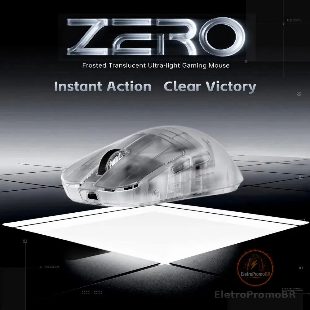 Mouse Gamer ATK Blazing Sky ZERO Ultraleve Sem Fio com Transdutor PAW3950Ultra Duplo 8K, Mouse Ergonômico Sem Fio, Mouse Foggy