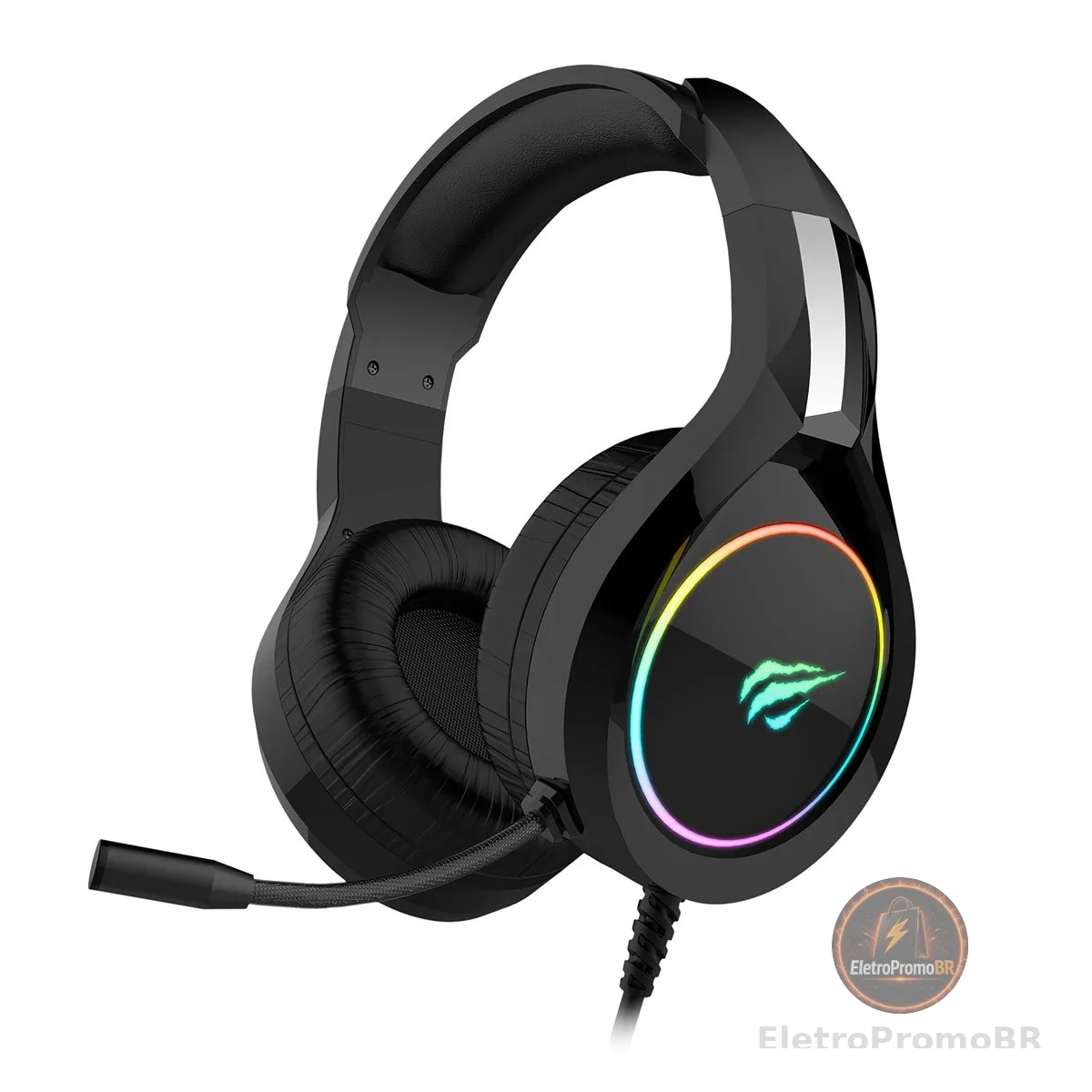 Havit Headphone Fone de Ouvido H2232d, Gamer, Iluminação RGB, com Microfone, Falante de 50mm, Conector 3.5mm, HAVIT, HV-H2232d, Cabo USB para Iluminação