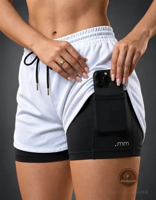 Short Fitness Duplo Feminino Bermuda Compressão 2 1 Academia