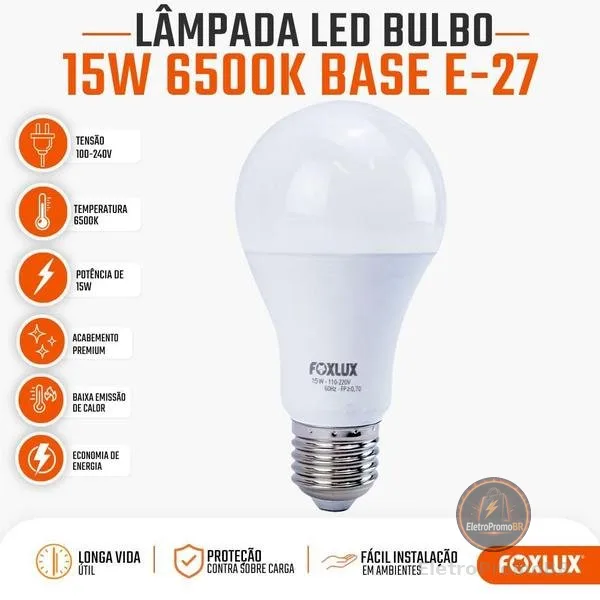 Lâmpada LED 15W Foxlux 6500K Branco Frio Bivolt E27
