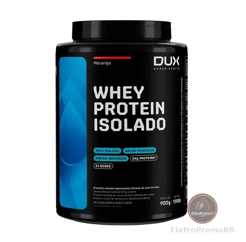 Whey Protein Isolado Dux Nutrition - Pote 900g Sabor Morango