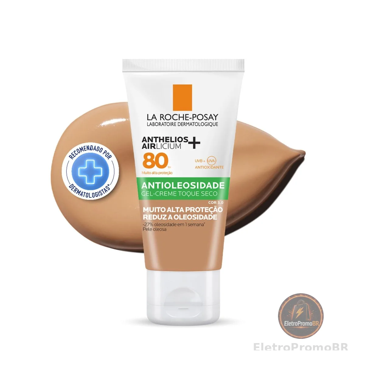 La Roche-Posay, Anthelios Airlicium, Protetor Solar Facial Antioleosidade com Cor, Controle de Oleosidade, Efeito Matte, Toque limpo, Ação anti-transferência da cor, Cobertura